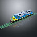 CSX Locomotive Train Featuring Blue White Yellow Colors On Green Tracks 3D Render