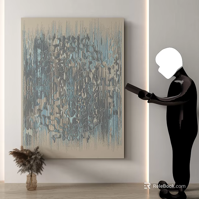 Modern Square Rug With Abstract Blue Grey Beige Pattern For Home Decor 3d model