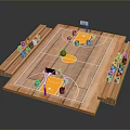 Wooden Basketball Court Model With Mini Figures Hoops And Basketball