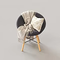 Modern Comfortable Lounge Chair with Gray Blanket Beige Patterned Cushion and Wooden Legs