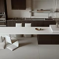 Modern Kitchen Interior With Island Counter Cabinets And White Chairs 3d model