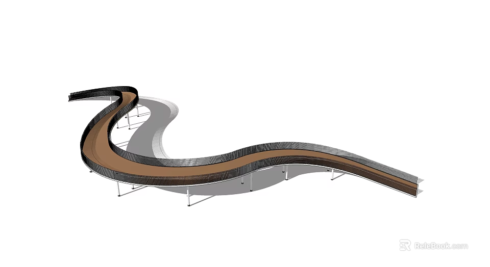 Modern Curved Landscape Bridge Design With Wooden Deck And Metal Frame 3d model 