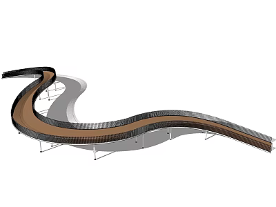 Modern Curved Landscape Bridge Design With Wooden Deck And Metal Frame 3d model