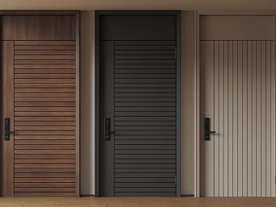 Modern Security Doors With Vertical Slat Designs In Brown Black And Beige Colors 3d model