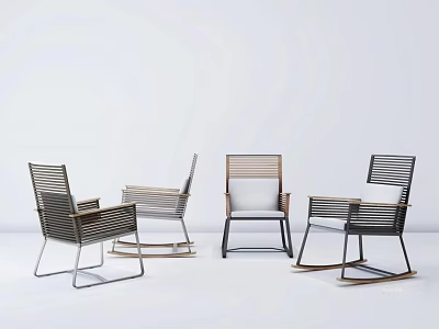 Stylish Modern Armchairs In Different Designs With Rocking Bases And Metal Frames 3d model
