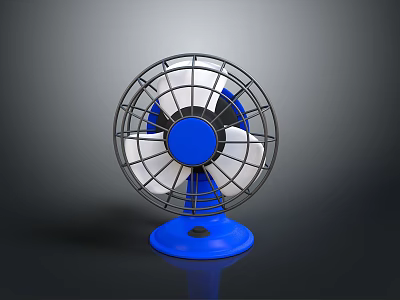 Portable Desktop Electric Fan With Blue Base Metal Grille And White Blades 3d model