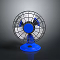 Portable Desktop Electric Fan With Blue Base Metal Grille And White Blades