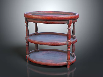 Elegant Classic Round Wooden Table With Three Shelves And Sturdy Legs 3d model