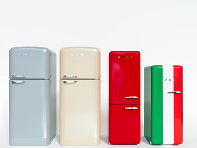 Vintage Retro Style Refrigerators in Gray Beige Red and Green Colors 3d model