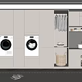 Modern Bathroom Cabinet Rack With Two Washing Machines Open Storage Cabinets Hanging Clothes And Sink
