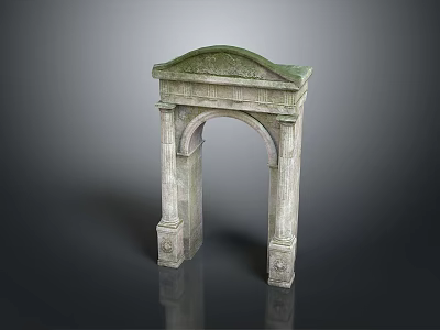 Classical Stone Arched Gateway With Ornamental Top And Carved Details 3d model