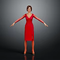 Female Character In Red Dress With Arms Outstretched On Gray Black Gradient Background