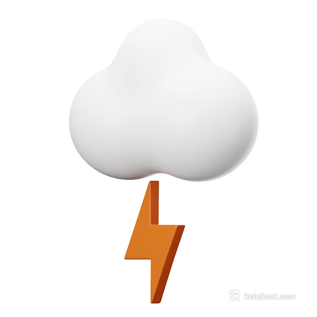 Modern Decorative Ornament Set With White Cloud And Orange Lightning Bolt 3d model 