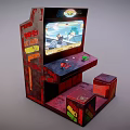 Classic Arcade Machine Entertainment Appliance With Colorful Screen Joysticks And Control Buttons
