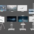 Modern TVs with Floor Stands and Tripod Mounts Featuring Scenic Screen Content 3d model