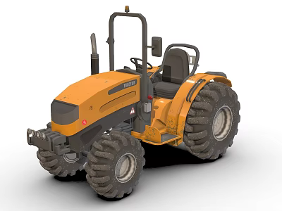Yellow Farm Tractor With Large Wheels Driver Seat And Steering Wheel 3d model