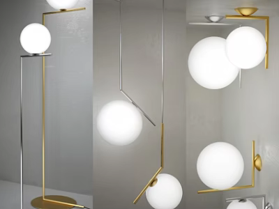 Modern Lighting Combination with Spherical White Shades Gold Silver Metal Frames and Contemporary Design 3d model