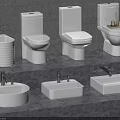 Multiple Modern White Toilets and Washbasins in Bathroom Fixtures