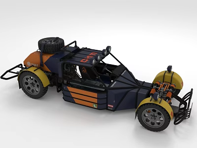 Modified Off Road Car Featuring Orange Blue Body Spare Tire And Open Design 3d model