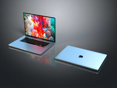 Apple Silver Laptop with Open Design and Colorful Display Screen 3d model