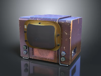 Vintage Square Television with Wooden Case Black Screen Worn Knobs and Retro Design 3d model