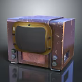 Vintage Square Television with Wooden Case Black Screen Worn Knobs and Retro Design