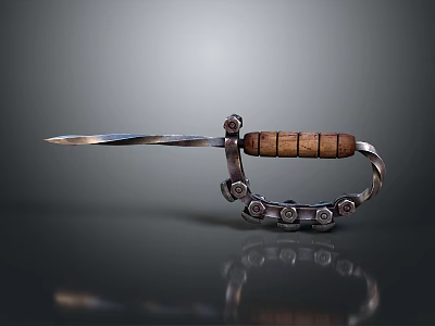 Traditional Dagger With Wooden Handle Sharp Curved Blade And Decorative Metal Guard 3d model