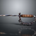 Traditional Dagger With Wooden Handle Sharp Curved Blade And Decorative Metal Guard