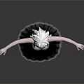 3D Anime Character With White Hair Black Dress Arms Outstretched And Gray Background