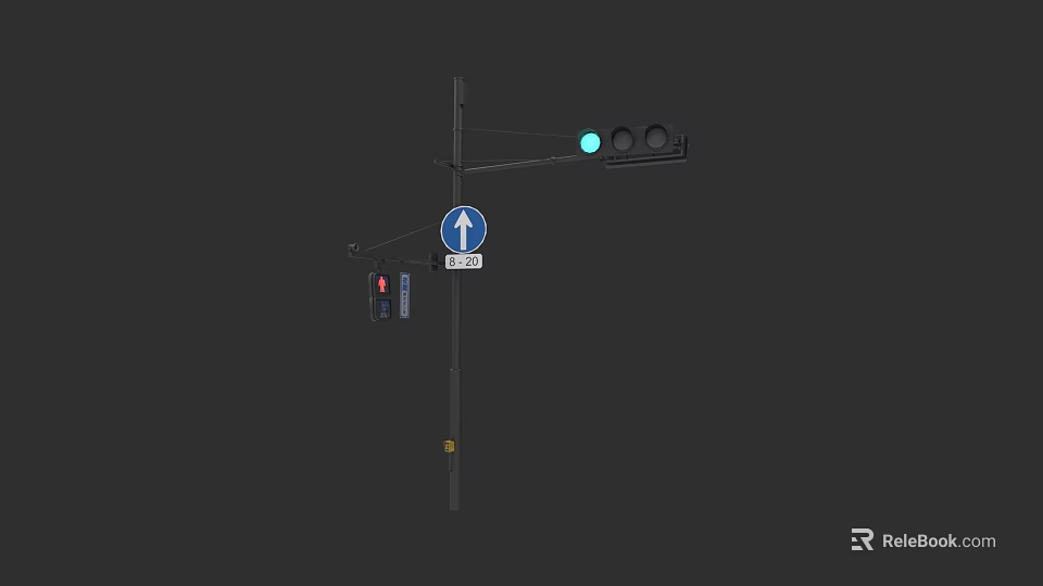 Car Moving Under Green Traffic Light With Straight Arrow Road Sign 3d model 