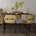 Nordic Dining Table and Chair Combination Dining Table Sideboard Chandelier Combination 3d model