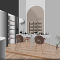 Modern Beauty Salon Interior Design With Arched Doorway Wooden Shelves And Beauty Products