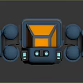 Futuristic Blue Mechanical 3D Model With Orange Window Gray Components And Thrusters 3d model
