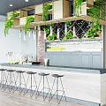 Modern Bar Interior With Brick Wall Green Plants Wine Rack Bar Counter And Stools