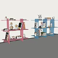 Pink And Blue Multi Tiered Shelves With Books Decorative Items And Figurines