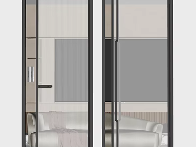 Modern Glass Swing Door With Black Frame For Interior Living Room Design 3d model