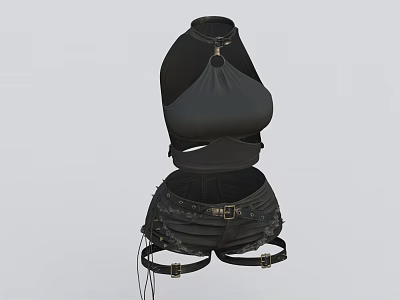 Stylish Black Halter Crop Top With Layered Skirt And Adjustable Straps 3d model