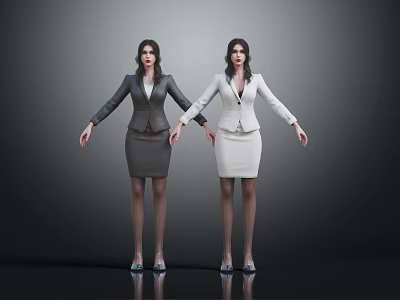 Two Women Wearing Professional Attire Gray And White Formal Suits Standing Against Dark Background 3d model