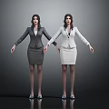 Two Women Wearing Professional Attire Gray And White Formal Suits Standing Against Dark Background 3d model