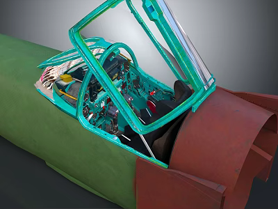 Airplane Cockpit Interior With Green And Red Sections Detailed Dashboard And Seats 3d model