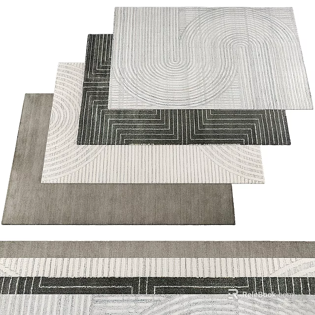 Neutral Toned Square Area Rugs With Geometric And Textured Patterns 3d model 