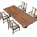 Traditional Chinese Style Wooden Tea Table with Four Cushioned Chairs and Rectangular Wood Grain Top