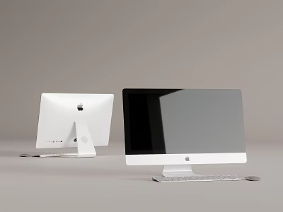 Apple iMac Desktop Computers Featuring White And Black Screens Keyboard And Mouse 3d model