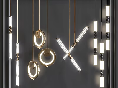Modern Geometric Pendant Lights With Metallic And Glass Design For Interior Decor 3d model