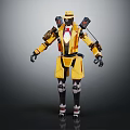 Yellow Robot Character With Uniform Hat And Backpack Devices Standing Pose 3d model