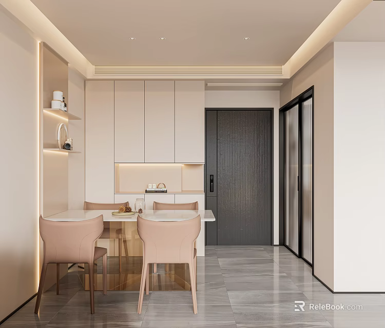 Elegant Modern Restaurant Interior Featuring Stylish Dining Table Comfortable Chairs And Soft Lighting 3d model