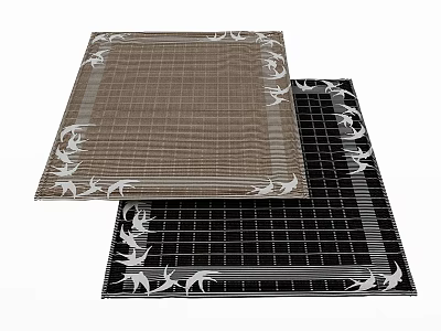 Brown And Black Square Rugs With Grid And Floral Patterns 3d model