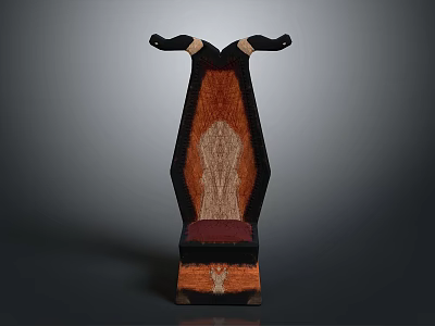 Unique Wooden Chair With Woven Backrest Red Cushion And Decorative Armrests 3d model