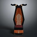 Unique Wooden Chair With Woven Backrest Red Cushion And Decorative Armrests
