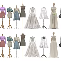 Mannequins Showcasing Various Fashion Clothing Styles Including Dresses Tops And Skirts